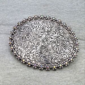 NWT Western Silver Floral Rhinestone Belt Buckle